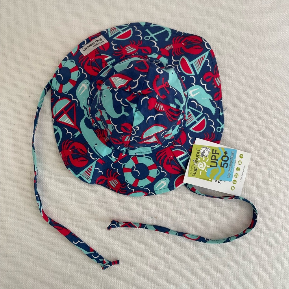 NWT Flap Happy Blue and Red Newborn' Sun Hat